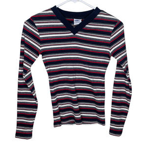 Old Navy Vintage V Neck Striped Ribbed Sweater Long Sleeve Top Size Medium